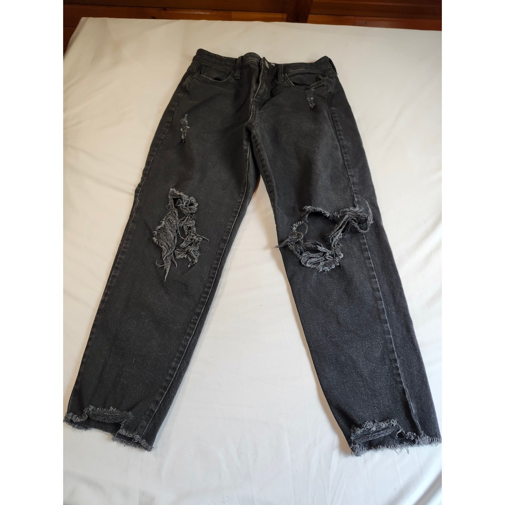 SO Goods for Life High Rise Mom Jeans Black Distressed Raw Hem Size 9/29W